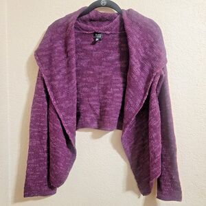 vintage eileen fisher marled knit cropped cardigan purple linen silk xs Y2K